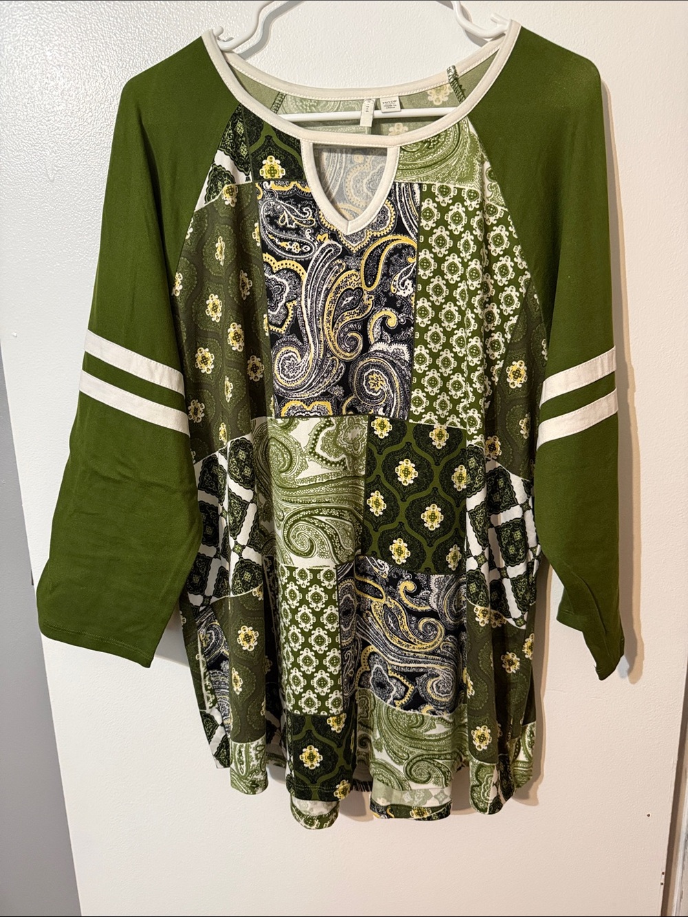 Cato Olive Green Patchwork Paisley Raglan Tunic